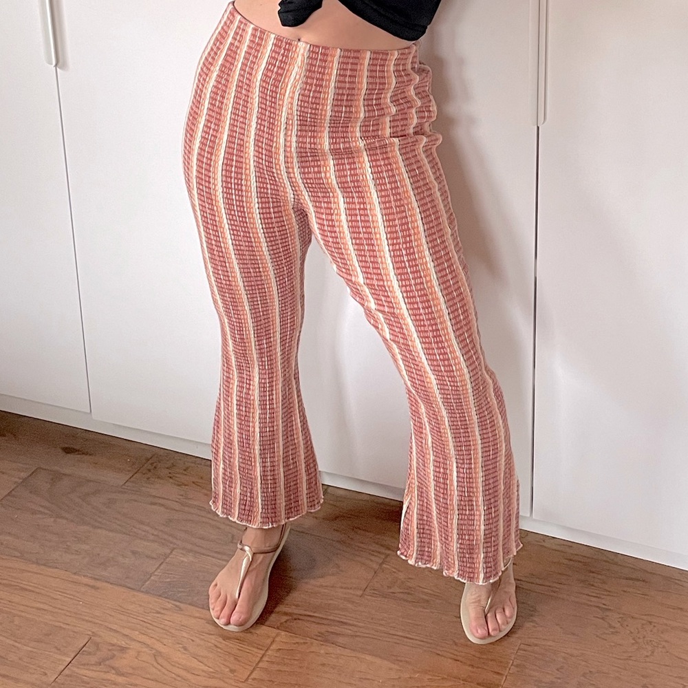 Free People Fine Line Slim Pant in Rust Combo, high rise, stretch flare